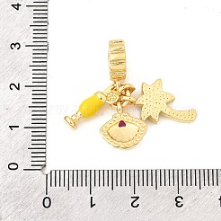 Brass Pave Camellia Cubic Zirconia European Dangle Charms&nbsp;KK-F904-12G