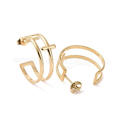 Ion Plating(IP) 304 Stainless Steel Double Cross Stud Earrings&nbsp;EJEW-G326-05G