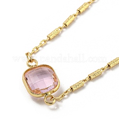 Faceted Square Glass Beads Bib Necklaces&nbsp;NJEW-R263-15G