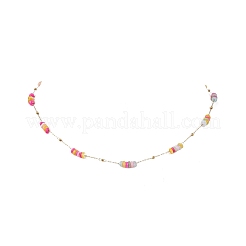 Dyed Disc Natural Shell Beaded 304 Stainless Steel Link Chain Necklaces&nbsp;NJEW-JN05448