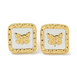 Square with Butterfly Ion Plating(IP) 304 Stainless Steel Stud Earrings&nbsp;EJEW-G400-17G-02