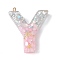 Resin Pendants, with Shell & Paillette & Gloden Alloy Loop, Letter A~B, Letter Y, 42~44x11.5~57x7.5~8.5mm, Hole: 2mm