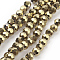 Faceted(32 Facets) Electroplate Glass Bead Strands, Round, Golden Plated, 4mm, Hole: 0.5mm, about 85~90pcs/strand, 12.40~12.80 inch(31.5~32.5cm)