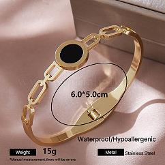 304 Stainless Steel Black Enamel Hinged Cuff Bangles for Women, Golden, Flat Round, Inner Diameter: 2.36 inch(6cm)