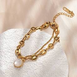 304 Stainless Steel Coffee Bean & Cable Cahin Charm Bracelets for Women&nbsp;BJEW-U024-01G