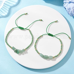 2Pcs Natural Green Aventurine & Glass Seed Beads Braided Bead Bracelets for Women&nbsp;BJEW-MZ00247-05
