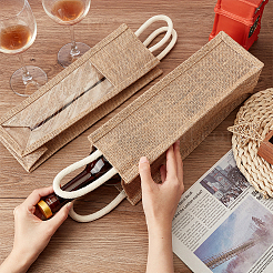 Jute Wine Storage Drawstring Pouches with PVC Clear Window&nbsp;ABAG-WH0035-052A