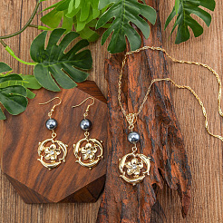 Alloy & Crystal Rhinestone & Plastic Pearl Pendant Necklaces & Dangle Earrings Sets&nbsp;FS-WG60C69-01