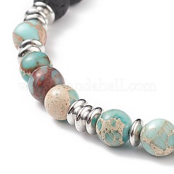 Natural Imperial Jasper(Dyed) & Lava Rock Braided Bead Bracelet&nbsp;BJEW-TA00188-03