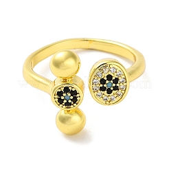 Round Brass Rhinestone Open Cuff Rings for Women&nbsp;RJEW-P112-02A-G