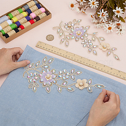 2Pcs 2 Styles Flower Polyester & Glass & Plastic Pearl Embroidery Sew on Ornament Accessories&nbsp;PATC-FG0003-42