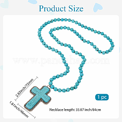 Alloy Pave Dyed Synthetic Turquoise Cross Pendant 8MM Round Beaded Necklaces for Women&nbsp;NJEW-WH20816-005AS
