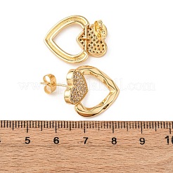 Brass Micro Pave Cubic Zirconia Heart Stud Earrings&nbsp;EJEW-B153-14G