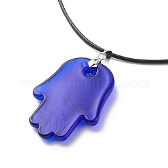 Blue Lampwork Evil Eye Pendant Necklace with Waxed Cord for Women&nbsp;NJEW-JN03955-02