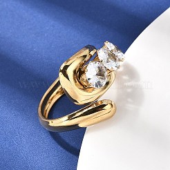 304 Stainless Steel Micro Pave Cubic Zirconia Open Cuff Rings for Women&nbsp;RJEW-K258-12C-G