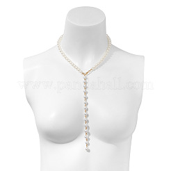 Alloy & White Imitation Pearl Round Beaded Link Chain Y Necklaces for Women&nbsp;FS-WG05D33-01