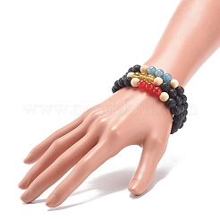 7Pcs 7 Style Natural Lava Rock & Wood  & Mixed Stone Round Beaded Stretch Bracelets Set&nbsp;BJEW-JB08837