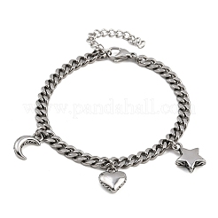 316 Surgical Stainless Steel Moon Heart Star Charm Bracelets&nbsp;BJEW-C125-11P