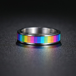 Rainbow Color Pride Flag Enamel Rectangle Rotating Ring&nbsp;RABO-PW0001-038D