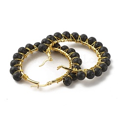 Natural Lava Rock Beaded Hoop Earrings for Women&nbsp;EJEW-C003-03A-RS