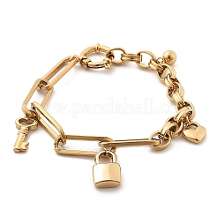 304 Stainless Steel Paperclip & Rolo Chains Charm Bracelets for Women&nbsp;BJEW-C089-03G