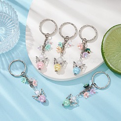 Angel Acrylic Beaded Keychain with Flower Opaque Resin Charms&nbsp;KEYC-JKC00533