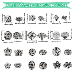 120Pcs 12 Styles Tibetan Style Alloy Beads&nbsp;TIBEB-SC0001-41