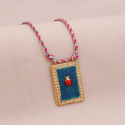 304 Stainless Steel Enamel Rectangle Medal with Heart Pendnat Necklaces&nbsp;FS-WGFFC06-01