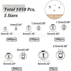 1050Pcs 5 Styles Round 304 & 316 Surgical Stainless Steel Spacer Beads&nbsp;STAS-NB0001-52