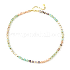 Cube Natural Green Strawberry Quartz & Pink Opal & Southern Jade & Flower Amazonite & Amethyst & Howlite Beaded Necklaces for Women&nbsp;NJEW-JN06610