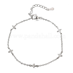 Brass Micro Pave Clear Cubic Zirconia Star Link Chain Bracelets&nbsp;KK-CBAED06-05P