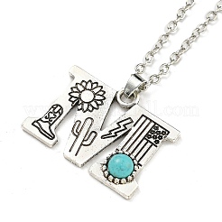Letter A~Z Antique Silver Plated Alloy with Synthetic Turquoise Pendant Necklaces&nbsp;NJEW-G080-01M