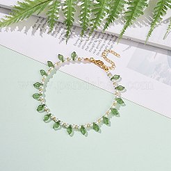 Acrylic Leaf Charm Anklets with Imitation Pearl Beaded for Women&nbsp;AJEW-AN00523