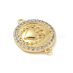 Rack Plating Brass Micro Pave Clear Cubic Zirconia Sacred Heart of Jesus Connector Charms&nbsp;X-KK-A234-065G