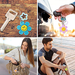 Sunflower with Smiling Face & Star Transparent Acrylic Keychains&nbsp;KEYC-YW00229-01