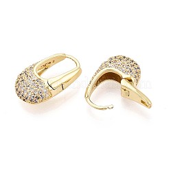 Brass Micro Pave Clear Cubic Zirconia Oval Hoop Earrings&nbsp;EJEW-K267-17G