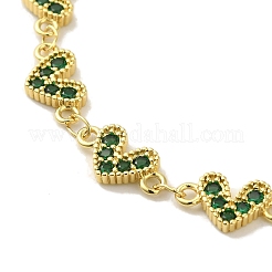 Rack Plating Brass Micro Pave Cubic Zirconia Heart Link Chain Bracelets for Women&nbsp;BJEW-P323-09G-04