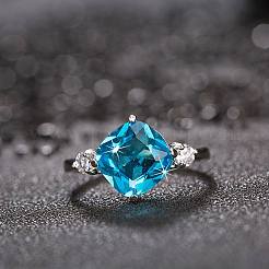 Fashion Classical Platinum Plated Brass Elegant Square Cubic Zirconia Rings&nbsp;RJEW-EE0001-100P02-B