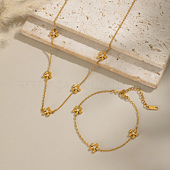 304 Stainless Steel Flower Link Chain Necklaces and Bracelets&nbsp;DF0903-3