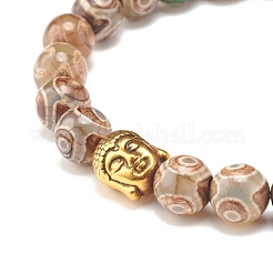 Natural DZi Agate Stretch Bracelet with Buddha Head&nbsp;BJEW-JB07706