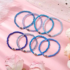 10Pcs 10 Styles Blue Color Palette Glass Seed Beaded Stretch Bracelets Sets&nbsp;BJEW-MZ00096