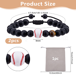 2Pcs Acrylic & Glass & Natural Tiger Eye Beads Braided Bead Bracelets&nbsp;BJEW-DC0001-12B