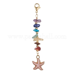 Starfish/Shell/Turtle Alloy Enamel Charms & 7 Chakra Gemstone Chips Beaded Pendant Decoration&nbsp;HJEW-JM01205