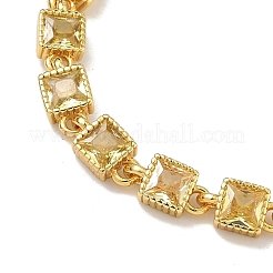 Square Brass Pave Cubic Zirconia Link Chain Bracelets for Women&nbsp;BJEW-P385-04G-06
