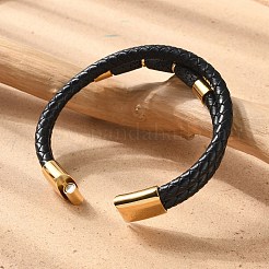 Natural Lava Rock Bead Leather Cord Multi-strand Bracelets&nbsp;BJEW-A009-05G