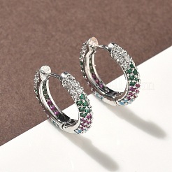 Brass Micro Pave Cubic Zirconia Hoop Earrings&nbsp;EJEW-C181-13P