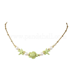 Ocean Synthetic Turquoise Starfish Turtle and Round Shell Pearl Beaded Necklaces&nbsp;NJEW-JN06168