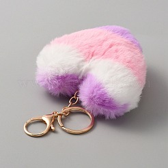 Plush Rainbow Splicing Heart Pendant Keychain&nbsp;KEYC-WH0004-83KCG-01