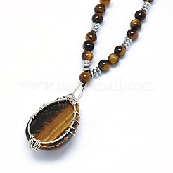 Natural Tiger Eye Pendant Necklaces&nbsp;NJEW-P241-C05