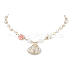 Summer Spray Paint & Electroplate Sea Shell Pendants Necklaces&nbsp;NJEW-JN05182-01